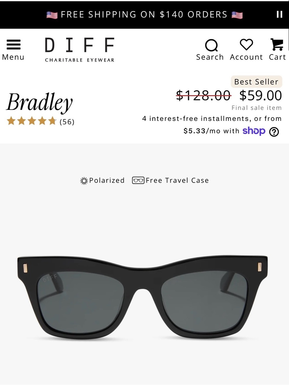 Diff Eyewear Bradley Polarized Sunglasses — Black